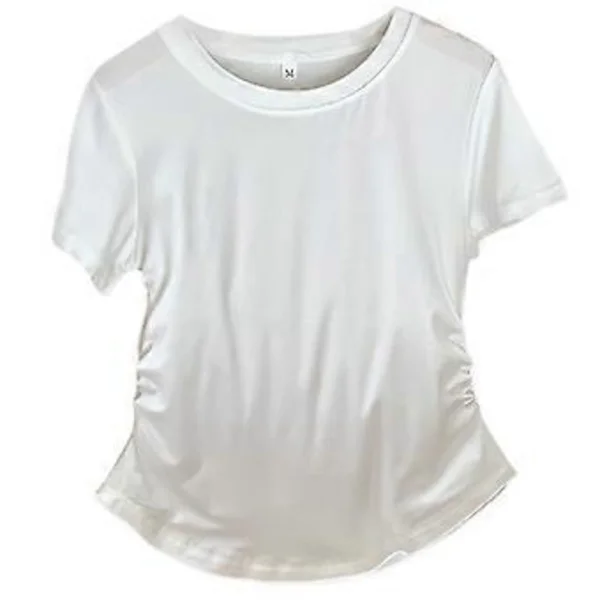 【DENGTU】Dam Crop Top Casual Kortärmad Rundhalsad T-shirt Sommar Skjorta Blusar Topp Semester Skjorta Utgång Topp Streetwear Vit