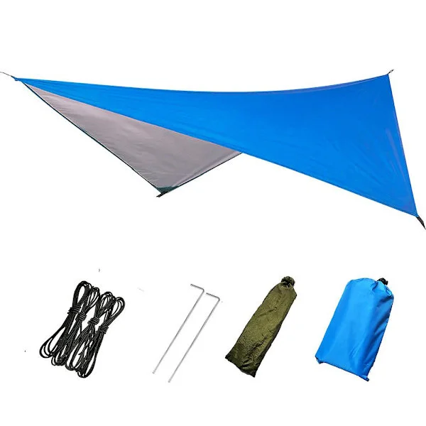 Camping Tält Tarp, Vattentät Camping Regnfluga Tarp Utomhus UV-skydd Shelter Footprint för Utomhus Camping Ryggsäck Vandring Hängmatta (Blå)