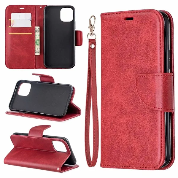 Etui til iPhone 14 Plus Rose Rød Ensfarget Lammeskinn Lommebok med Kortholder Flip