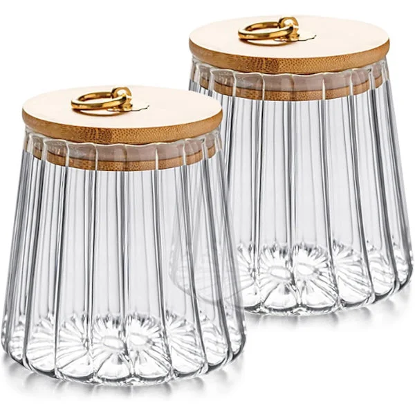 Set of 2 Airtight Glass Jars for Tea, Coffee, Sugar - Kitchen Storage Containers - 650 ml