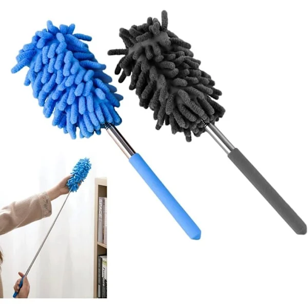 Teleskopisk dammvippa. Förpackning med 2 utdragbara dammvippor med teleskophandtag. Lång för spindelnät. Lång utdragbar dammvippa 75 cm. Enkel 