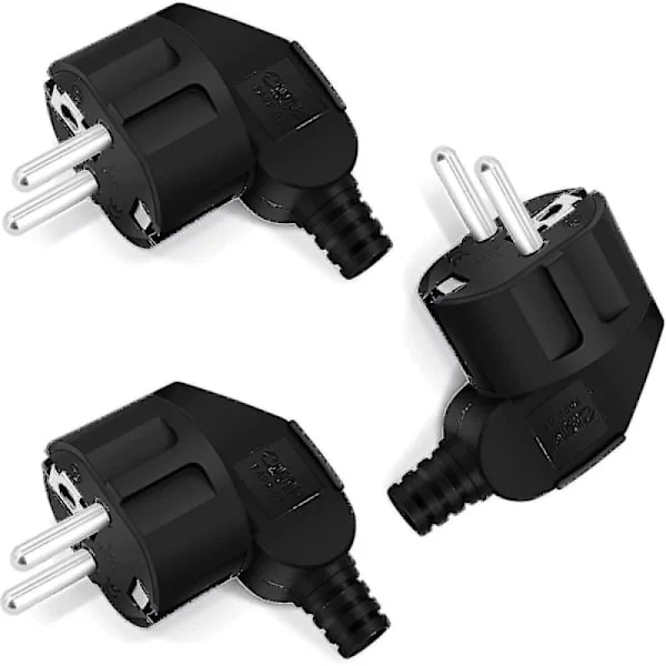 Schuko-kontakt vinklad kontakt 3 stycken, jordad kontakt med böjskyddshylsa, kontakt 250v (16a), strömkontakt vinklad kontakt utomhus