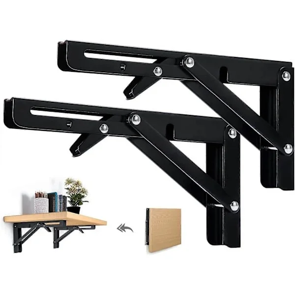 2 st Vikbara Hyllkonsoler 400mm Vikbart Fäste Vägghylla Kraftigt Fäste Svart Vikbar Konsol för Bord Vägghylla 80KG[JUN]