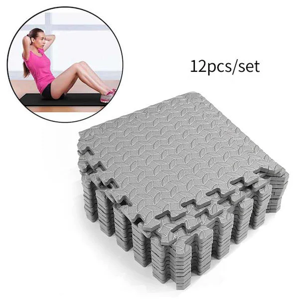 12 sammankopplade halkfria EVA-gymmattor för gym- och hemmagolv 30x31cm