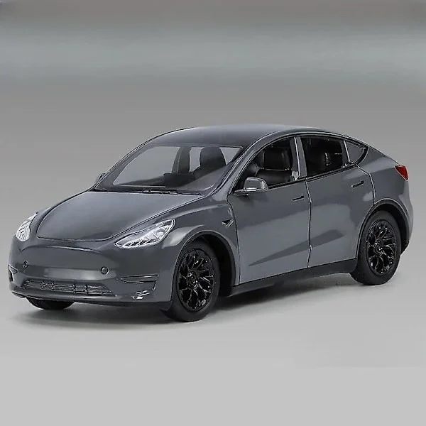 1/32 Tesla Model Y SUV Leksaksbil Modell Pressgjuten Legering Metall Miniatyr Ljud & Ljus Dra Tillbaka 1:32 Samlarobjekt Present Till Pojke Barn Grå 