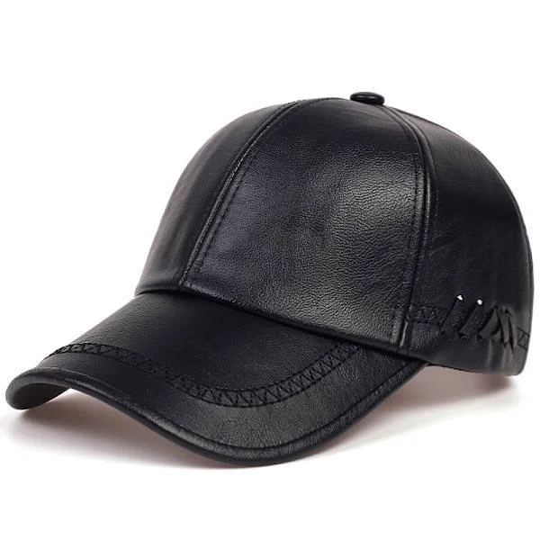 Leather Cap Men's Baseball Cap Trendy Baseball Caps Black