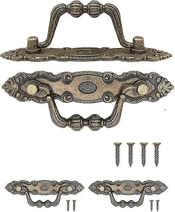 2 Sammenleggbare antikke møbelhåndtak, skuffehåndtak, kjøkkenskuffer, jernhåndtak, kister, skap, kommoder, antikk bronse vintage design 10,5 X 2 Cm, S