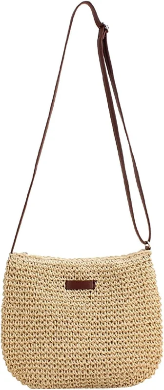 Axelremsväska Unisex Vuxen Sommar Crossbody Väska Strand Vävd Axelremsväska Handväska Läder Axelremsväska