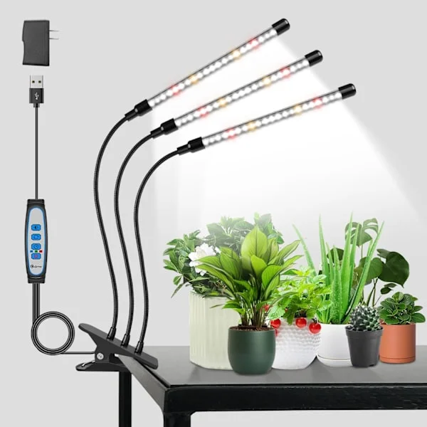 Växtlampor för inomhusväxter, fullspektrum LED-växtlampa, vita växtlampor för inomhusbruk med automatisk på- och avstängningstimer 3/9/12 timmar