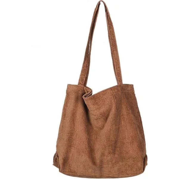 Women's Large Corduroy Shoulder Bag, Retro Handbag for Everyday Use, Office, School Travel and Shopping Brown