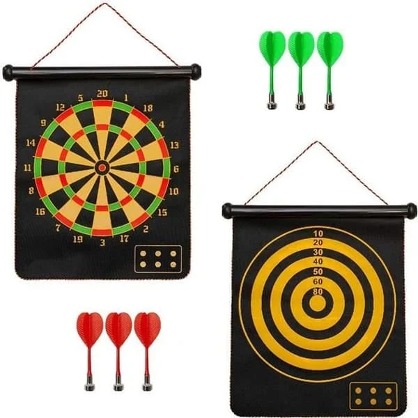 15 tum magnetisk darttavla med 6 magnetiska mjuka dartpilar, dubbelsidig darttavla för barn/vuxna