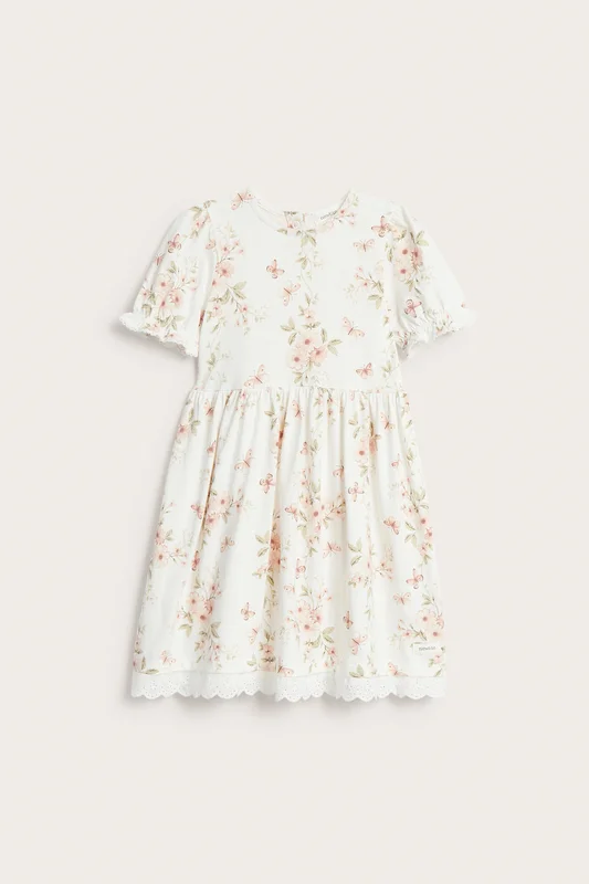 Newbie | Blomstret kjole med puffermer Offwhite 116