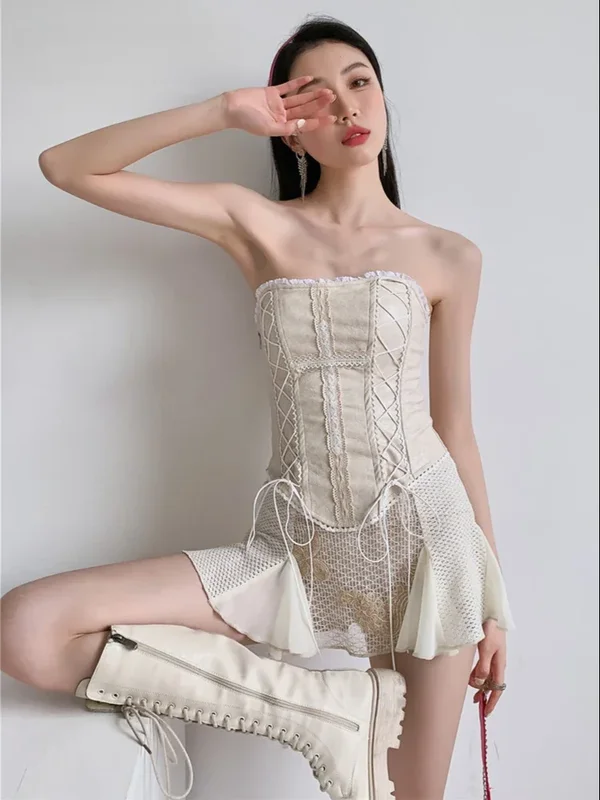 AliExpress - CHEERART Renaissance 2 Stück Bandage Korsett Top Kreuz Backless Tube Top Beige Bustiers Korsetts Vintage Sommer Top Kleidung