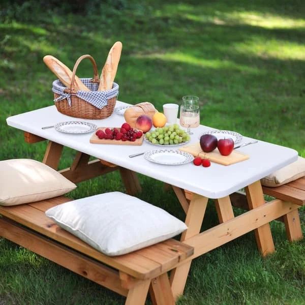 4FT Elastic Polyester Tablecloth 122*76cm, White - Waterproof, Scratch-Resistant, for Folding Tables