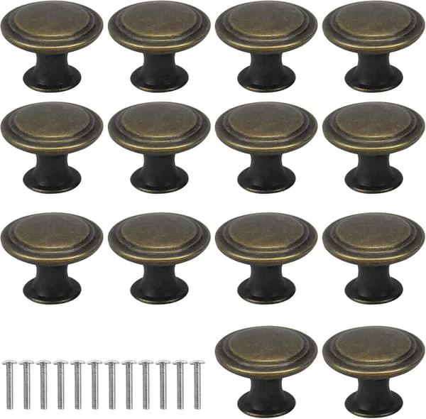 16 stk Vintage Skuffehåndtak 29mm Runde Bronse Skuffehåndtak Messing