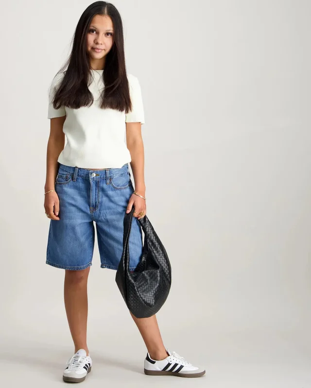 Abercrombie AFB LONG DENIM SHORT Hvit Shorts Jente - Kids Brand Store