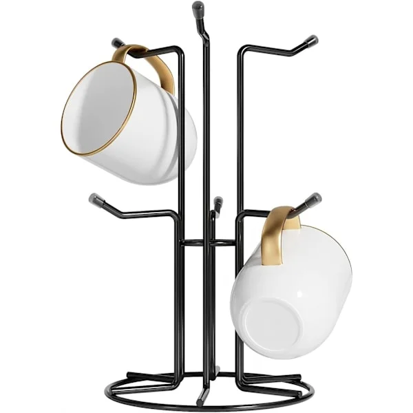 Stor koppholder, kaffekoppholder for benkeplate med 6 kroker, metall kaffekoppholder, stående stativ (benkeplate), svart