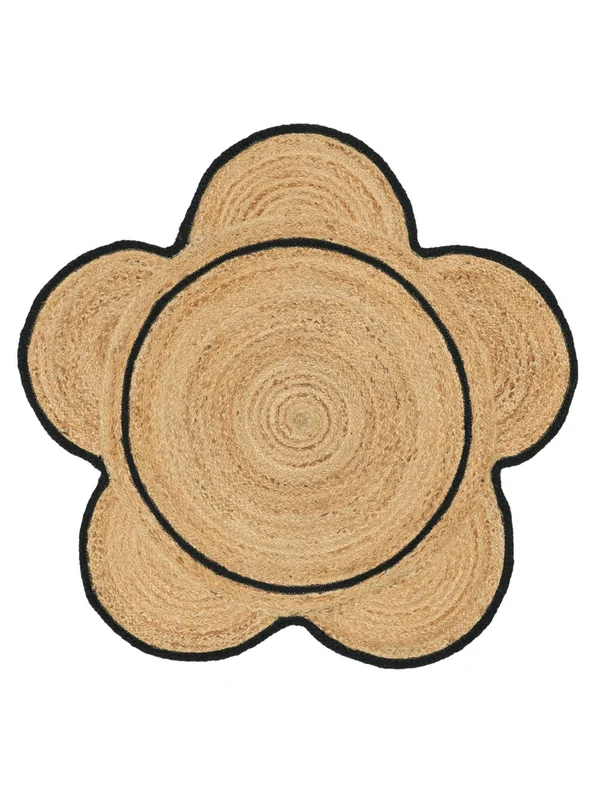 Binnen-/Buitenkleed Bloemen Poppy Beige/Zwart Rond Klein Vloerkleed