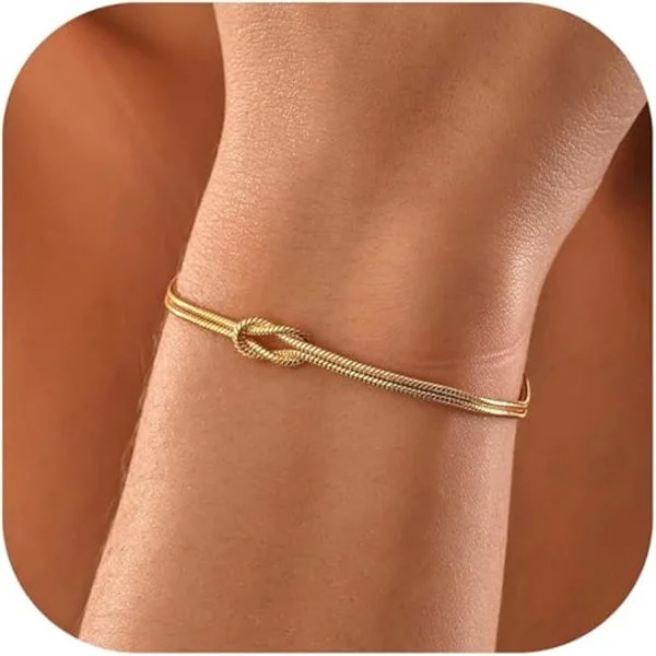 Guldarmbånd til kvinder 14K ægte guldbelagt kærlighedsknude armbånd fint slangekæde infinity armbånd justerbare guldsmykker gaver til kvinder