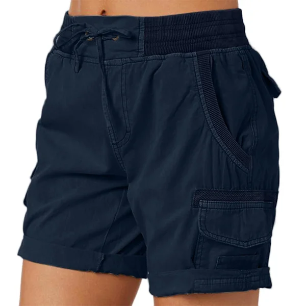 Women's Cargo Shorts, Loose Fit Summer Hiking Shorts, Bermuda Shorts with Pockets, Casual Women's Shorts, Mid-Thigh, Navy Blue.