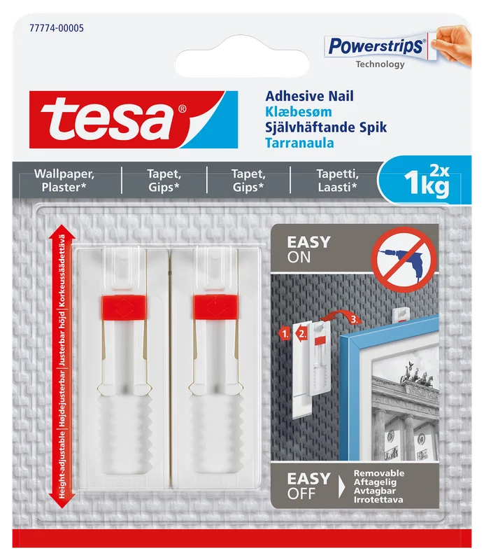 Tesa 77774-00005-00 Spik självhäftande klarar: 1 spik 1.0 kg, 2 spik 2.0 kg, Maskintillbehör & förbrukning