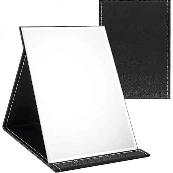 Portable Folding Mirror, Super HD Compact Makeup Mirror, Black PU Leather Travel Mirror, Freestanding Makeup Mirrors Black 16x12cm Black 16x12cm