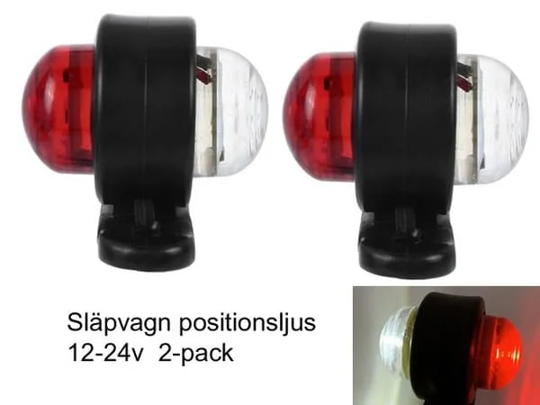 Posisjonslys Hvit+Rød tilhenger 2-pakning 12v - 24v LED - Supergave svart svart