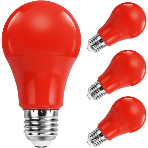 Rød LED-pære E27 A60/ 9W, E27 Rød LED-pære svarende til glødepære 9,0W, E27 Rød pære til dekoration hjemmefest, 4-pak