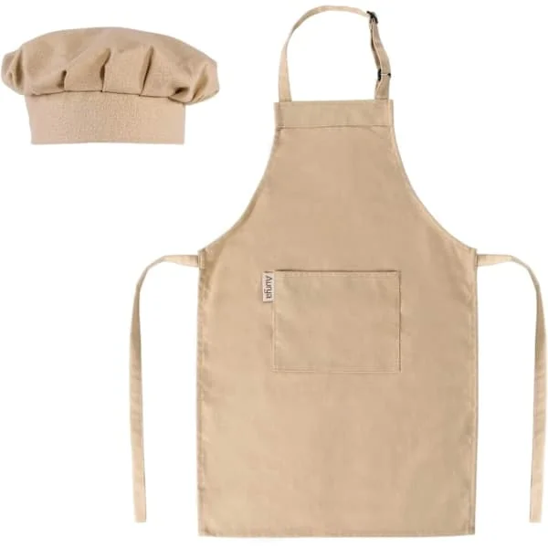 Förkläde och kockhattset för barn - Justerbart förkläde för pojkar och flickor för matlagning och bakning - Off-white
