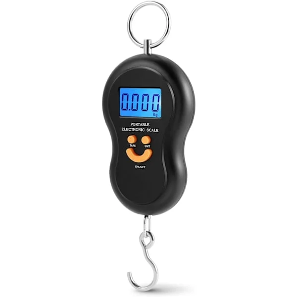 Digital hängvåg – 110lb/50kg bärbar bagagevåg och fiskevåg med elektronisk bakgrundsbelyst LCD, krok i rostfritt stål