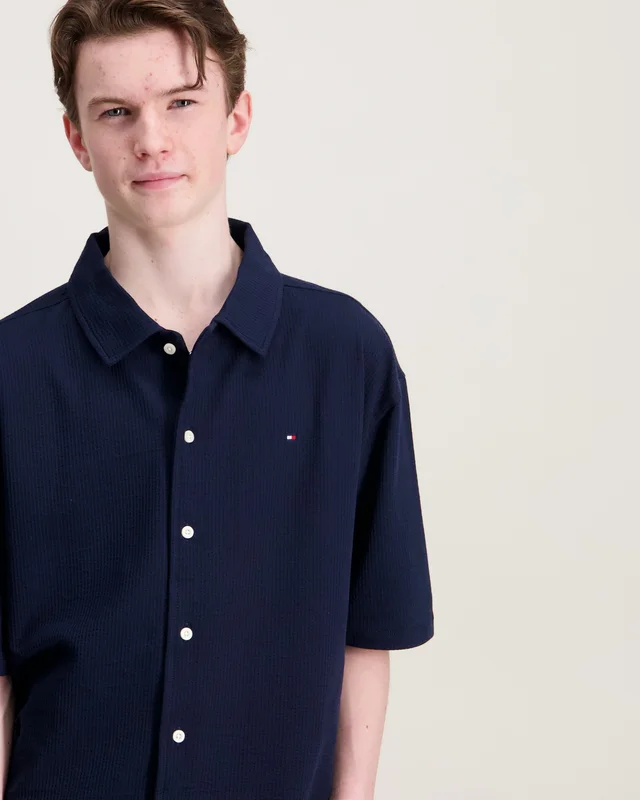 Tommy Hilfiger JERSEY SEERSUCKER SHIRT SS Sininen Kauluspaidat Pojat - Kids Brand Store