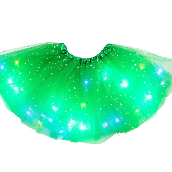Halloween-tilbud Lysende LED-fluffy skjørt for jenter Lagdelt ballett-dans plissert skjørt til bursdag Grønn Grønn Grønn