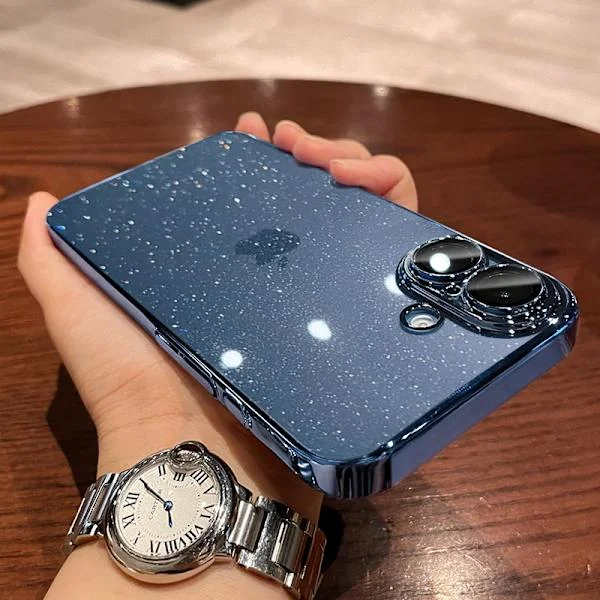 Etui til iPhone 17 Pro Max Stjerneklart Himmel Glitter Fjerntliggende Top Blå transparent elektropletteret stjerneklart himmel glitter linsefilm