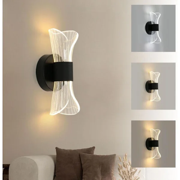 Dimbar LED-vegglampe innendørs, 10W moderne LED-vegglampe kreativ design, akrylbelysning vegglampe for stue korridor soverom trapper, svart
