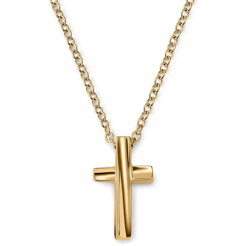 Collar con cruz curvada dorado para hombres - Collares acero