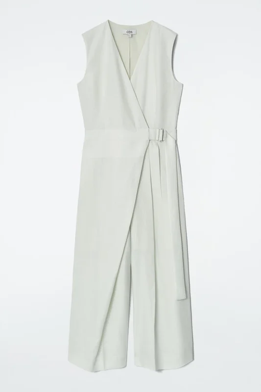 COS Women's Wrap-Front Linen Jumpsuit Dress in Green