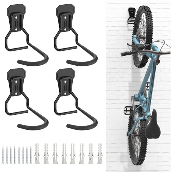 Bike Hooks Bundle, Iron Hangers, Heavy Duty L-Shaped Storage Wall Mount, Practical Vertical Bicycle Rack for Home Garage, Black