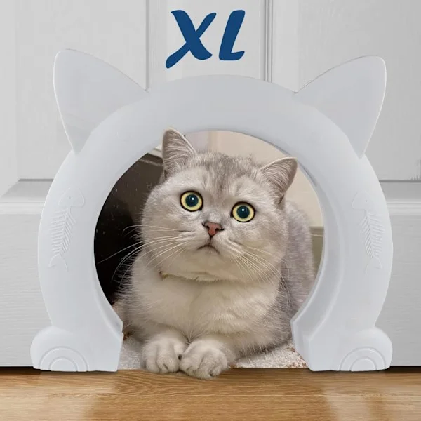 Stor kattlucka innerdörr, XL inomhus kattlucka, husdjursluckor för katter, kattungar och små hundar (vit)