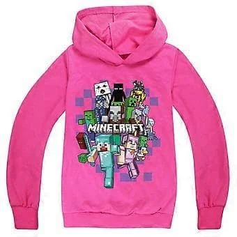 Minecraft Tryckt Hoodie för Barn Pojkar Flickor Casual Långärmad Huvad Tröja 5-12 År (9-10 År Ros Röd)