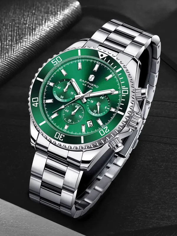 AliExpress - SAPPHERO Heren quartzhorloge Luxe chronograaf sporthorloge Roestvrij staal Waterdicht 50M Datum Lichtgevend zakelijk horloge