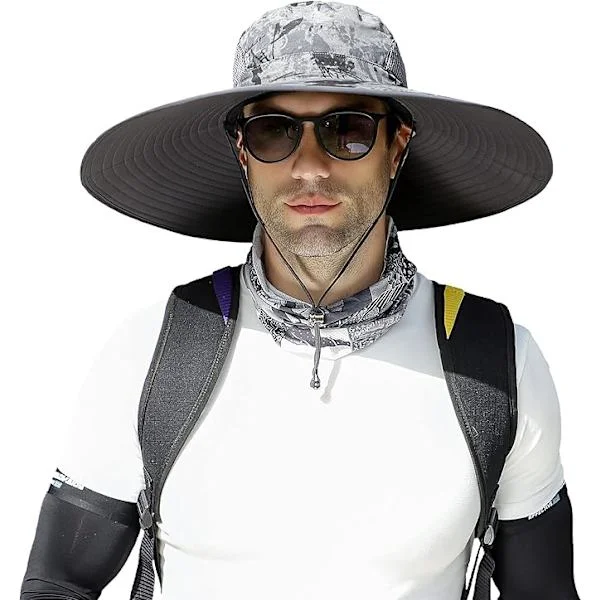 [RM] Men's Wide Brim Sun Hat UPF50+ Waterproof Breathable Bucket Hat for Fishing, Hiking, Camp