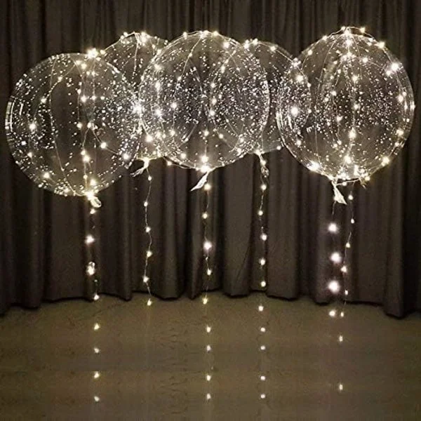 Vita LED-ballonger med batterier, partyballonger 20 tum, genomskinliga ballonger, transparenta ballonger för helium eller luft, bröllopsballonger