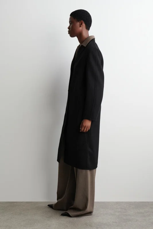 COS Women's Cappotto Lungo In Lana Doppiata in Nero