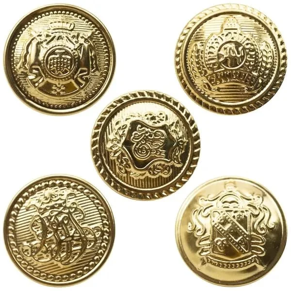 Knapsæt i messing 25 mm 3D vintage guldknapper til blazere (guld 50 stk.), SEB