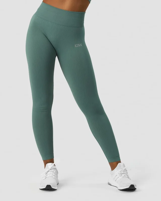 ICANIWILL - Ribbed Define Seamless Tights Sea Green - Treningstights - Dame - ICIW