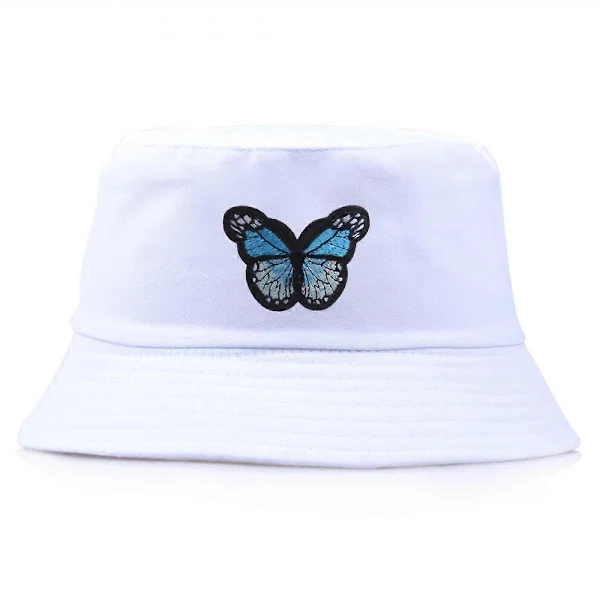 Unisex Mote Brodert Bøttehatt Sommer Herre Dame Tenårings Bøttehatt (Hvit) (LGL)