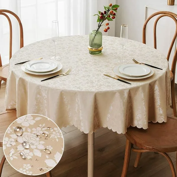 Round Tablecloth Waterproof Heavy Duty Vinyl Tablecloth Washable and Cleanable Table Covers for Kitchen and Dining Room Beige 70 x 70 Inch