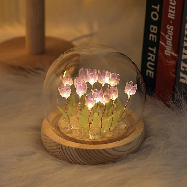 Creative Handmade LED Tulip Night Light Desk Decoration Ornament Mood Light DIY Tulip Night Light Decoration Light Purple