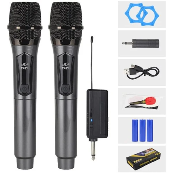 Trådlös mikrofon - Uppladdningsbart trådlöst mikrofonsystem - med plug-in-mottagare - Karaoke - Studio - Handhållen mikrofon för sång - med 2 