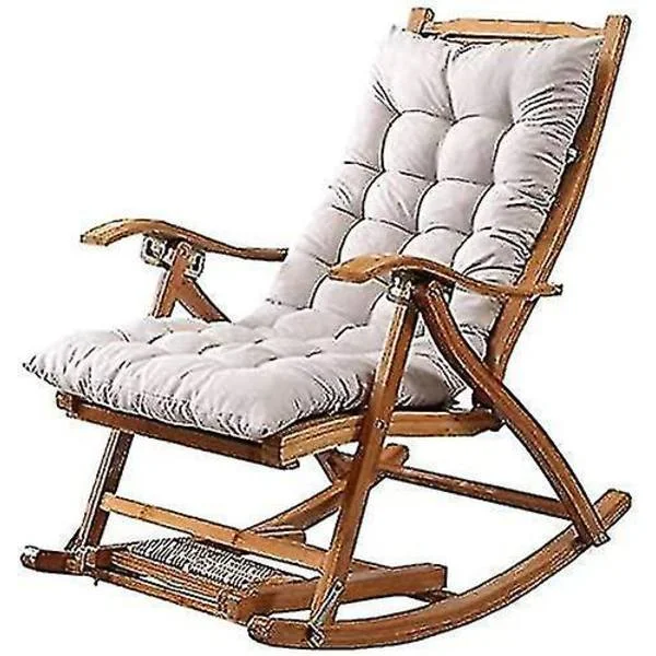 Lang Folding Recliner Gyngestol Bomulds Pude Pludset Pude Bambus Stol Pude Træ Folding Stol Høj kvalitet Pude Grå 1,2 Meter